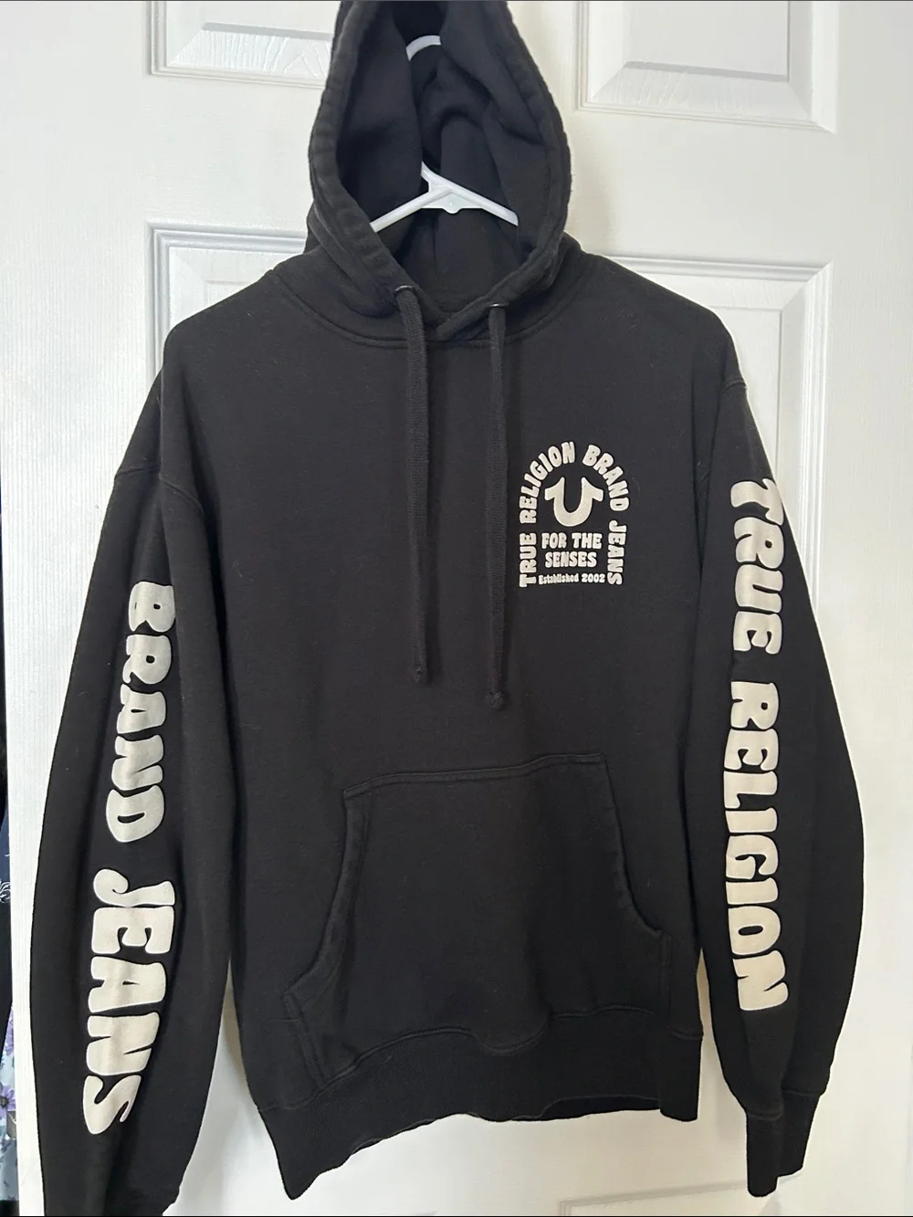 True Religion Black Hoodie with white Logos unisex